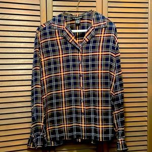 Long sleeved plaid silk blouse size M by Seta Studio Blouses